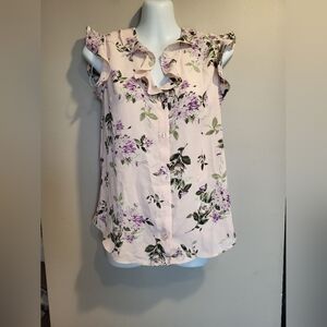 NEW Suzy Shier Floral Ruffle Blouse - Light Pink and Purple, Size XS